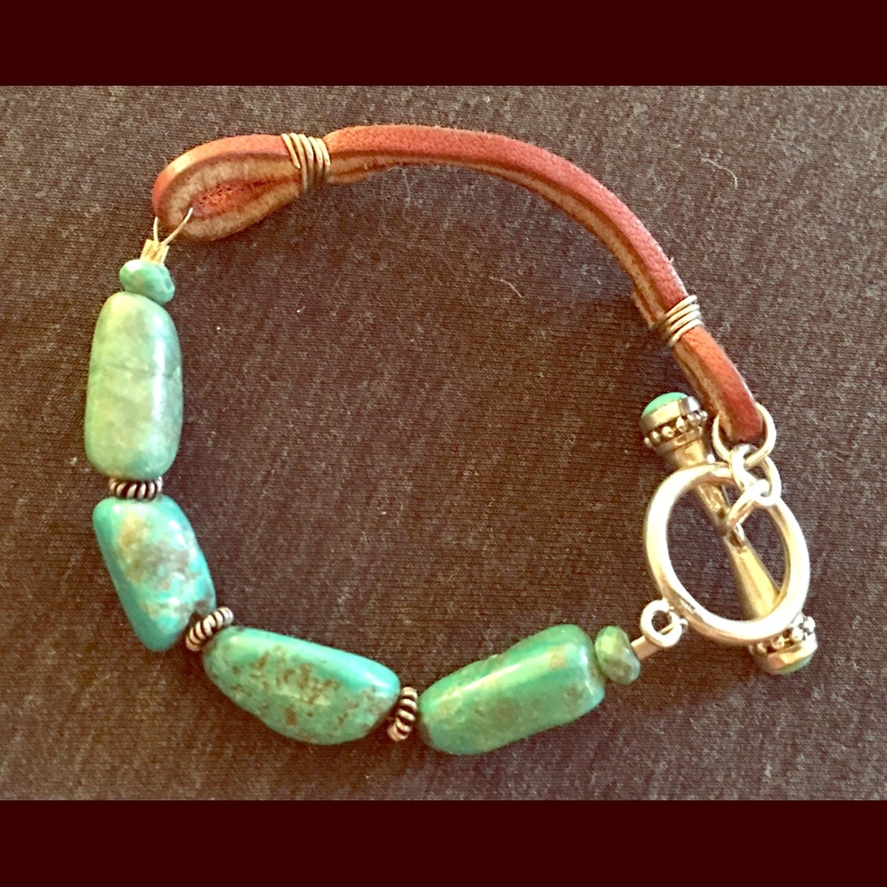 Turquoise & brown leather bracelet